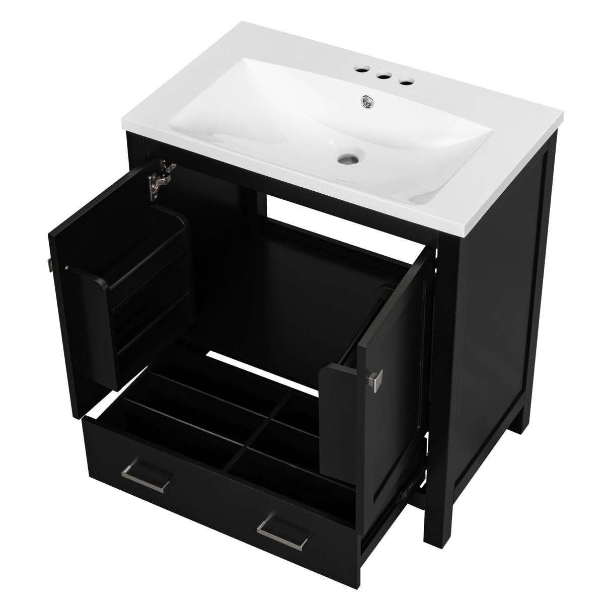 Merax 30" Bathroom Vanity with Single Sink, Combo Cabinet Undermount Sink, Bathroom Storage Cabinet with 2 Doors and a Drawer, Soft Closing, Multifunctional Storage, Solid Wood Frame, Black Merax
