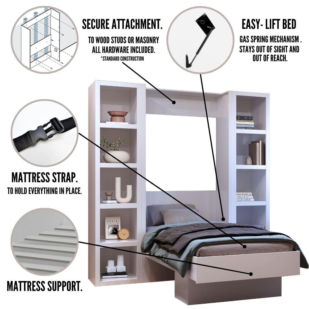 Oakland Living Easy-Lift Twin Murphy Wall Bed in Black with Two Bookshelves Oakland Living