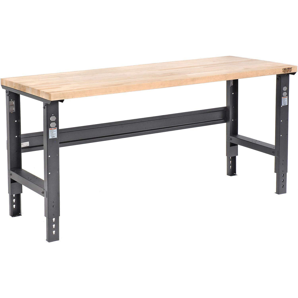 Global Industrial Adjustable Height Workbench C-Channel Leg, 72" W x 36" D, 1-3/4" Maple Top Square Edge, Black Global Industrial