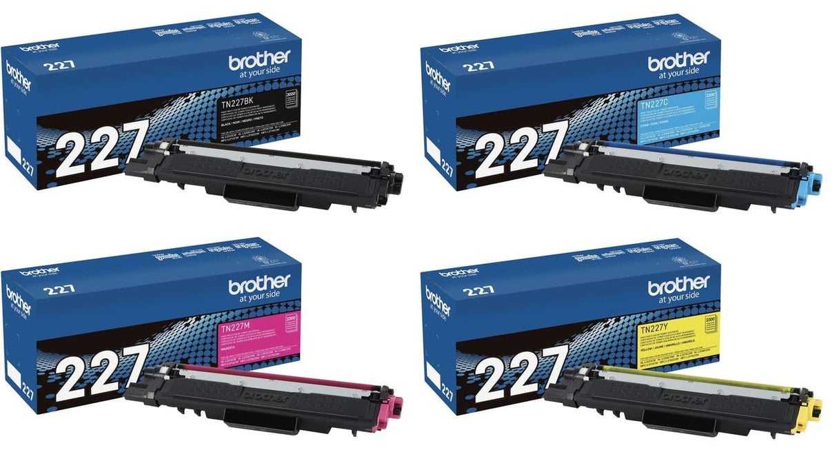 Brother Genuine TN227BK, TN227C, TN227M, TN227Y High Yield 4-Color Toner Cartridge Set, Black Cyan Magenta & Yellow, TN227 Brother