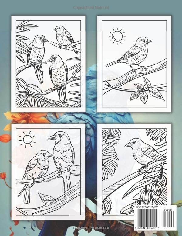 Songbirds coloring book for adults: Relax and Unwind with Beautiful Songbird Designs Majosta