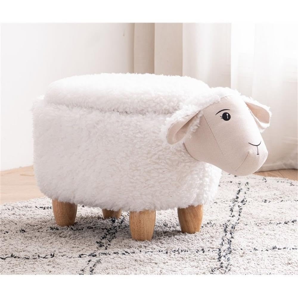 Home 2 Office Sheep Ottoman with Storage for Bedroom, Playroom, Nursery or Recreation Room Decor, Soft Animal-Shaped Ottoman with Wooden Legs Home 2 Office