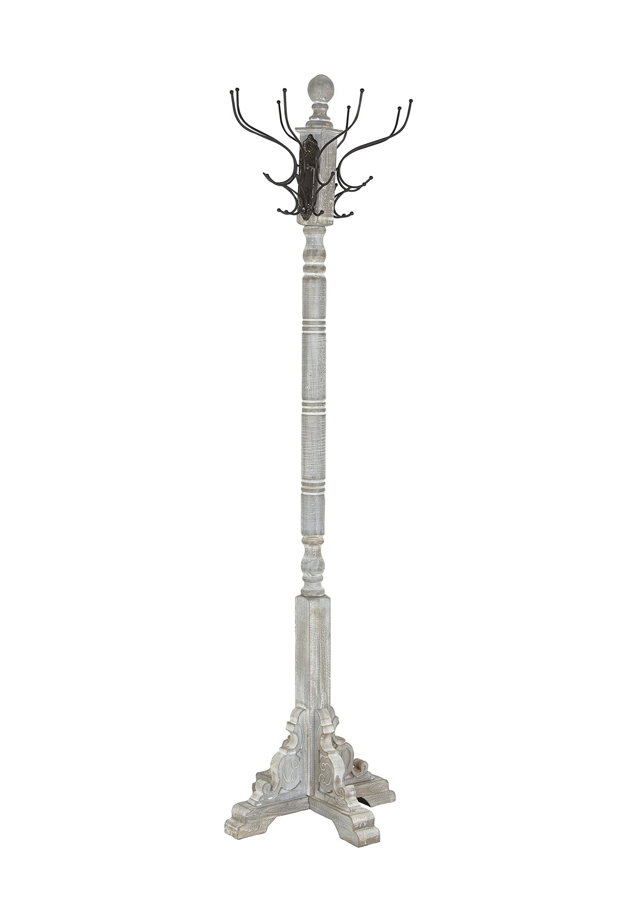 Deco 79 Wood Vintage Style 12 Hook Coat Rack, 19" x 19" x 74", Gray Deco 79