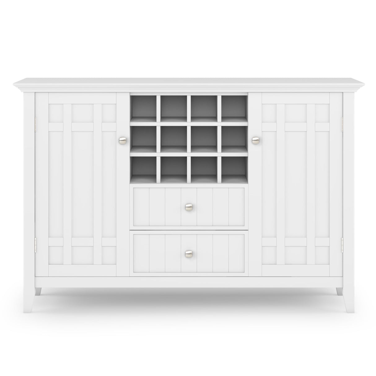 SIMPLIHOME Bedford SOLID WOOD 54 Inch Wide Transitional Sideboard Buffet and Wine Rack in White, For the Dining Room and Kitchen SIMPLIHOME