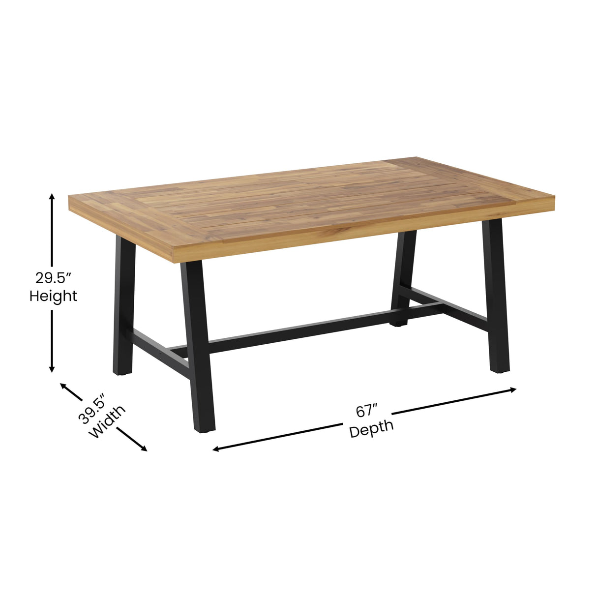 Merrick Lane Zuli Solid Acacia Wood Dining Table in a Natural Finish with Black Metal Legs for Indoor and Outdoor Use Merrick Lane