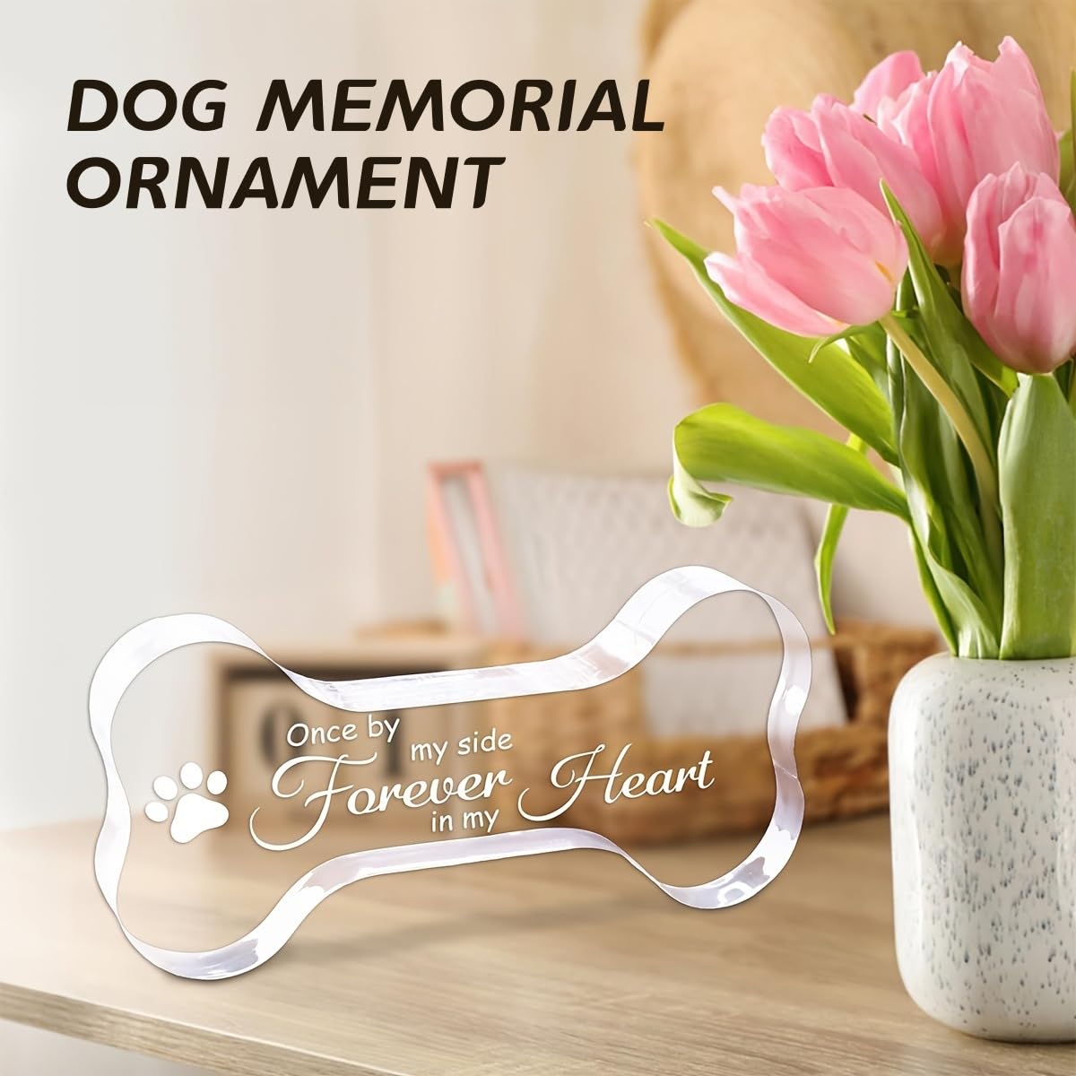 Cynlsum Pet Memorial Ornament Remembrance Gifts Loss of Dog Cat Sympathy Gift Crystal Bone Shape Decor Ornament for Dogs Puppy Keepsake Cynlsum