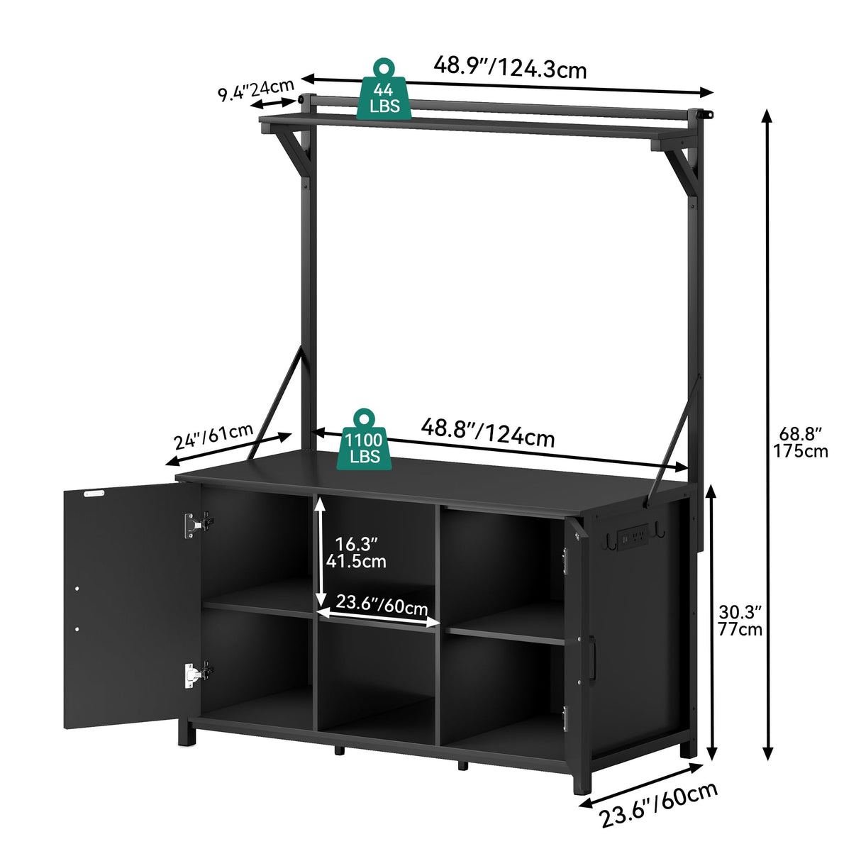 YITAHOME 120 Gallon Fish Tank Stand with Power Outlets, Heavy Duty Metal Large Aquarium Stand with Cabinet, Reptile Terrariums Table for Turtle Accessories Storage,1100LBS Capacity, Black YITAHOME