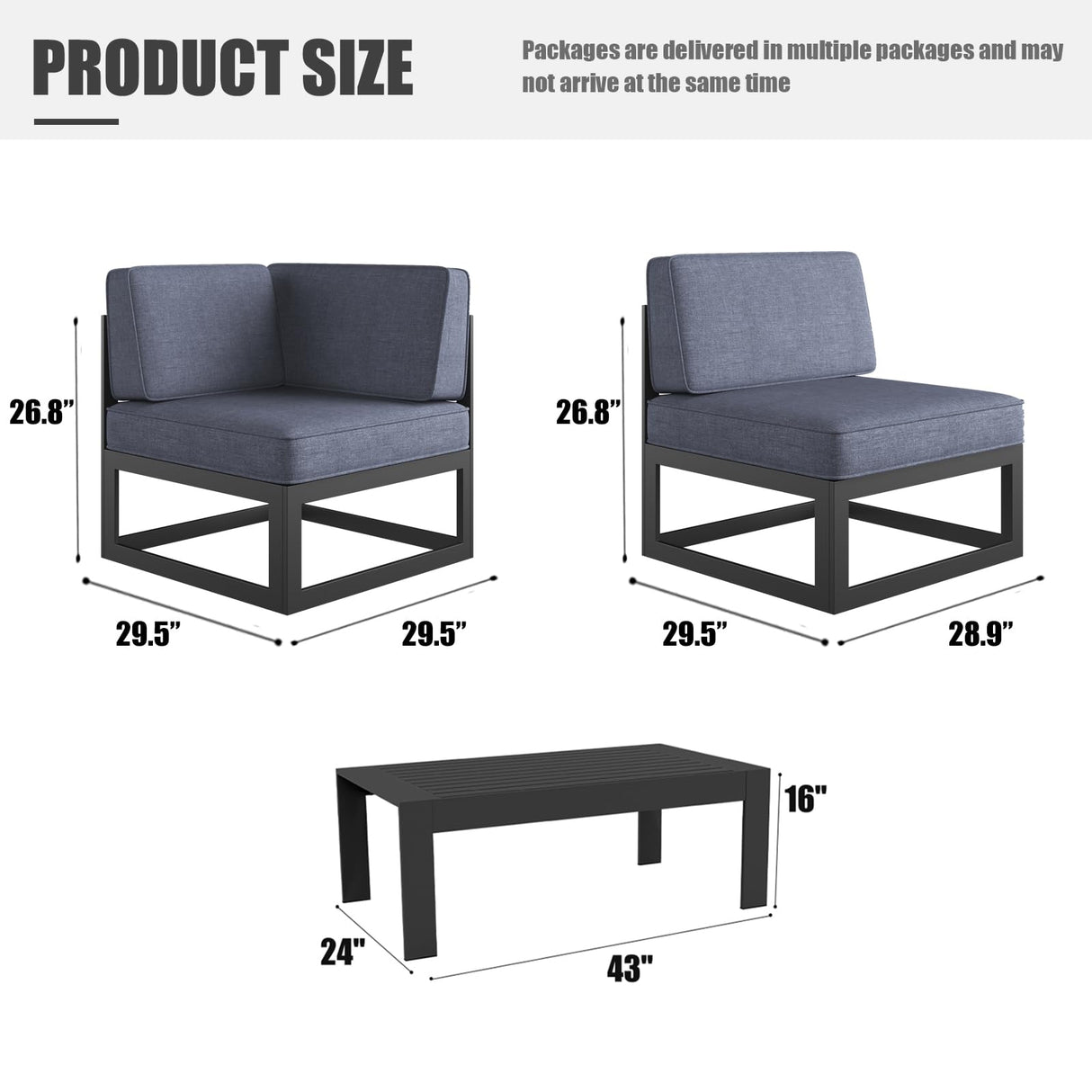 LayinSun Large Aluminum Patio Furniture Set, 9 Pieces Modern Outdoor Conversation Set Sectional Metal Sofa Set with Olefin Cushion LayinSun