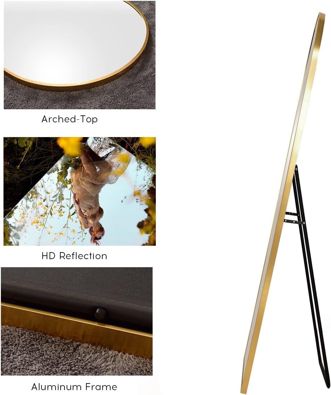 AyeWish Floor Mirror, Full Length Mirror, Arched Mirror, Standing Mirror, Tall Mirror, Wall Mounted, FreeStanding, Large Mirror, 58"×18", Aluminum Frame - Gold AyeWish