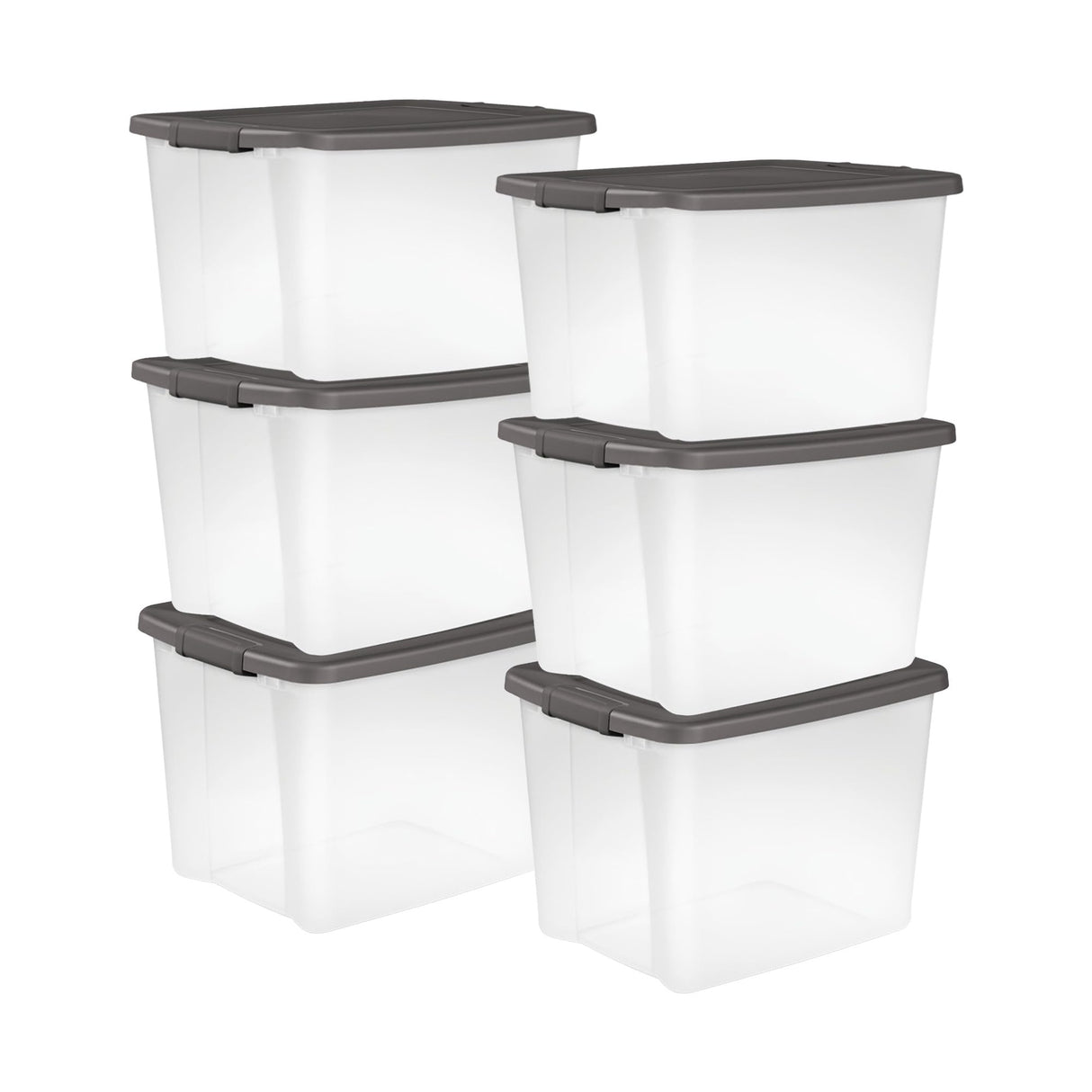 Sterilite 6-Pack ShelfTote, Clear Plastic Storage Bins with Lids, 50 Quart, Gray - Stackable Organizing Container Boxes for Closet, Bathroom, and Office Sterilite