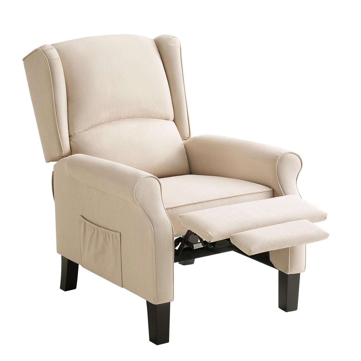 Jocisland Pushback Recliner Chair, Modern Fabric Wingback Armchair with Storage Pockets and Wood Legs, Classic Living Room Single Sofa for Small Spaces, Linen, Beige Jocisland