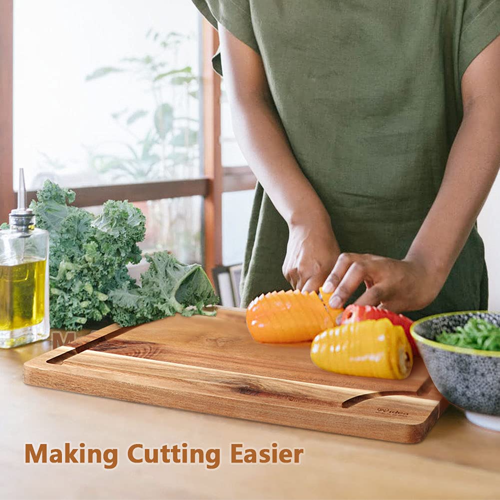 Acacia Wood Cutting Board Set with Juice Groove (3 Pieces), Organic Wooden Cutting Boards for kitchen, Butcher Block Cutting Board for Meat, Vegetable, Wooden Chopping Board 15x10, 12x8, 9x6 inch AIDEA