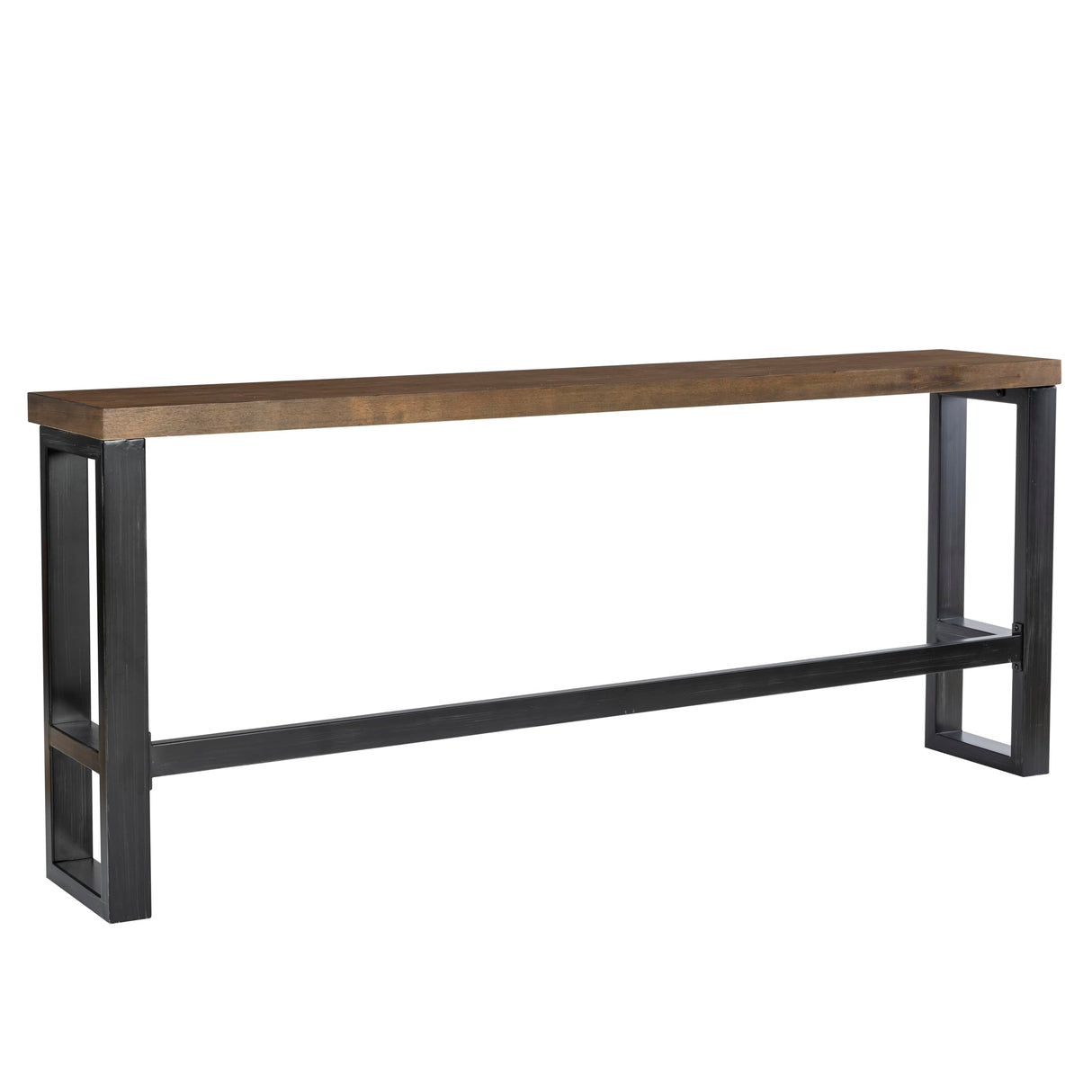 Darwin Black Metal-Framed Console Table with Brown Poplar Wood Veneer Top Powell