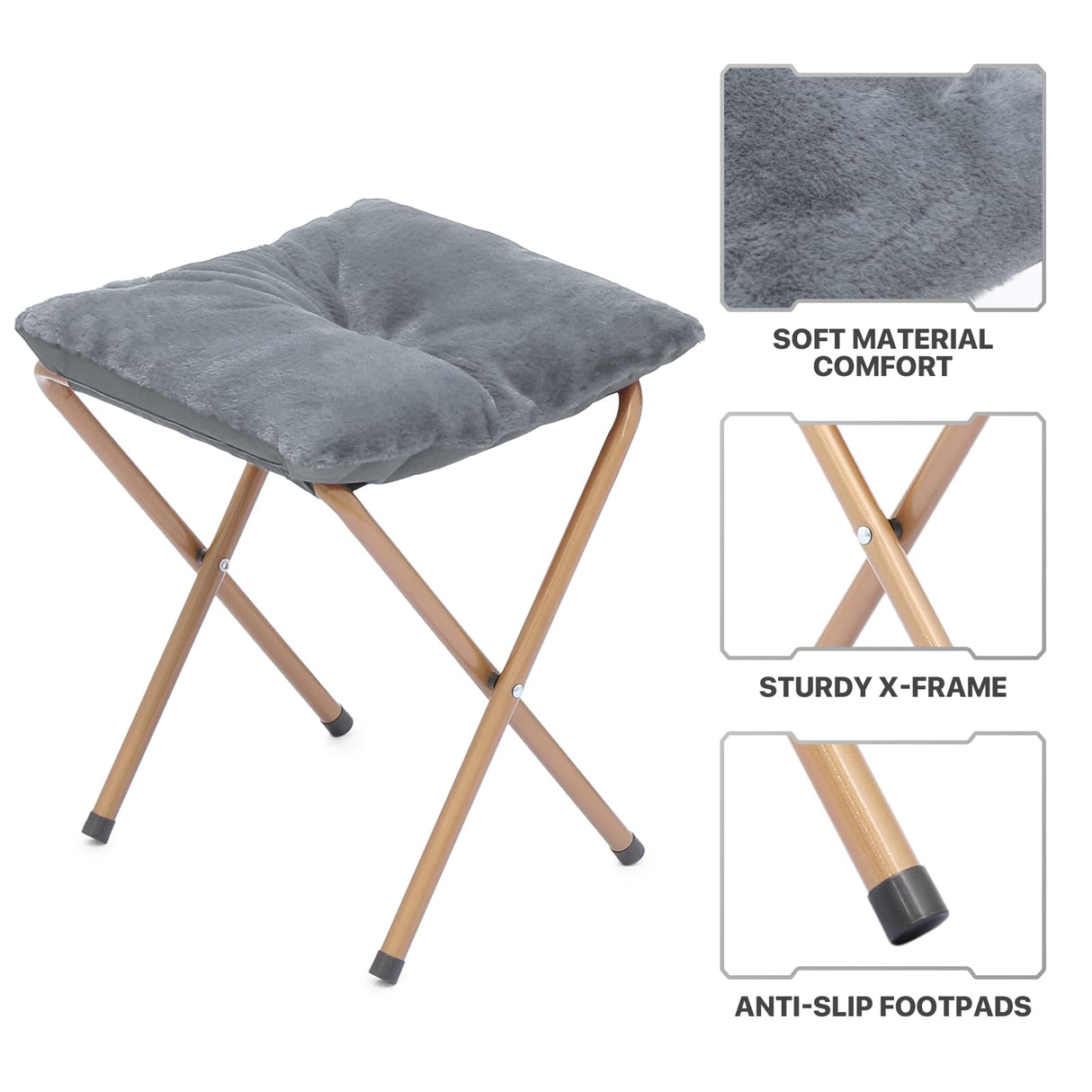 MoNiBloom Round Folding Faux Fur Saucer Chair for Bedroom Living Room Dorm Foldable Metal Frame Oversized Large Comfy Furry Padded Soft Cozy Moon Chair with Footrest Ottoman for Adults (Gray) MoNiBloom