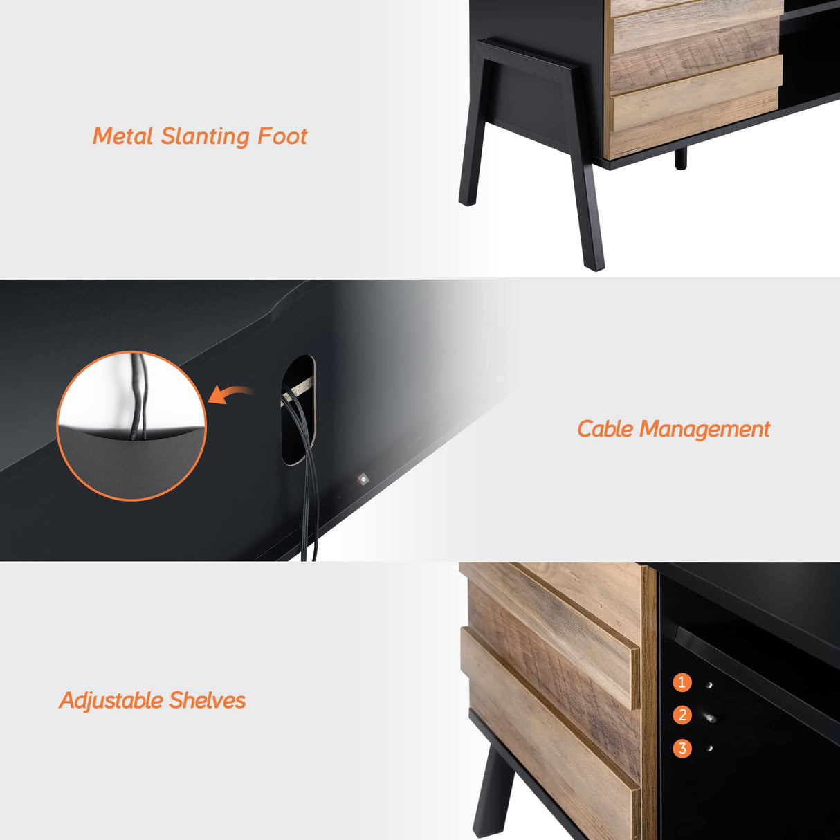 WAMPAT Mid-Century TV Stand for 90 Inch TV, Wood Entertainment Center for 75-105 Inch TV, TV Console Table with Storage Cabinet & Metal Leg, Television Stands for Living Room, Black & Brown, 100 Inch WAMPAT