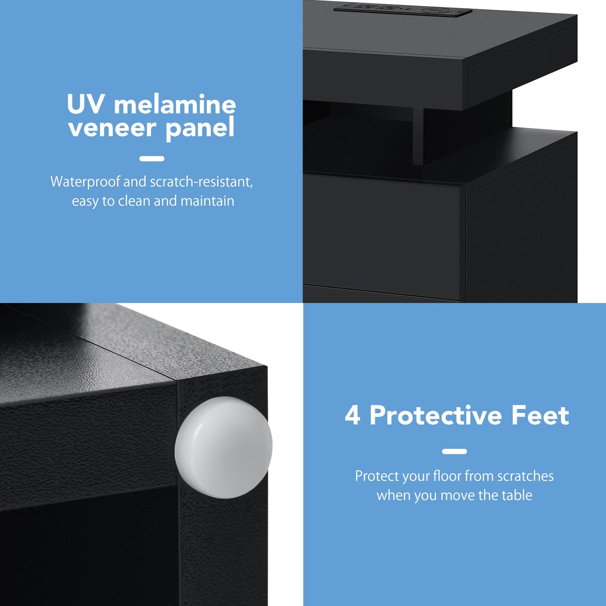 HOMMPA Set of 2 LED Nightstands with Wireless Charging Station Concrete Gray Matte Bedside Table with Led Light Smart Nightstand USB Port 3 Drawers Night Table Tall Wood LED Night Stand for Bedroom HOMMPA