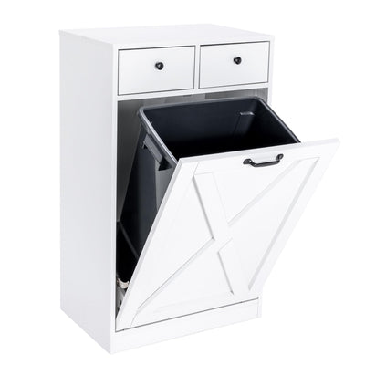 Zedesey 13 Gallon Tilt Out Trash Cabinet with 2 Drawers Wood Hidden Kitchen Recycling Cabinet Free Standing Pet Proof Trash Can Laundry Cabinet for Kitchen (White)