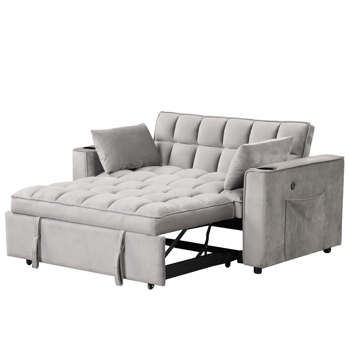 Multi-Functional Sofa Bed with Cup Holder and USB Port, Loveseat Pull Out Sofa Bed Sleeper Bed for Living Room Office Apartment (Gray) BEDGJH