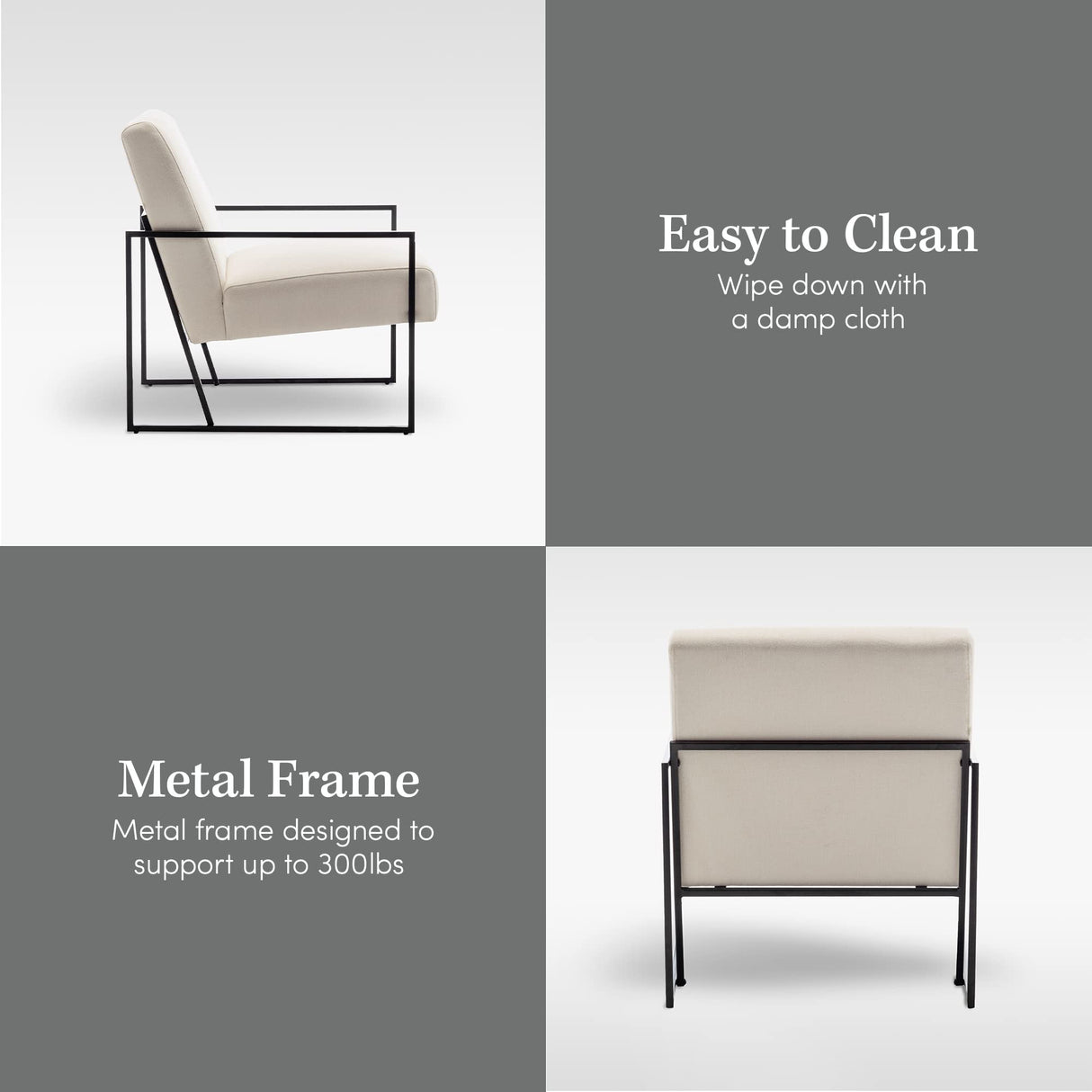 eLuxurySupply Accent Chair - Low Profile Modern Slant Armchair with Layered Foam and Metal Frame - Premium High Density Soft Cushion for Supreme Comfort - Easy Assembly - Cream/Off-White eLuxurySupply