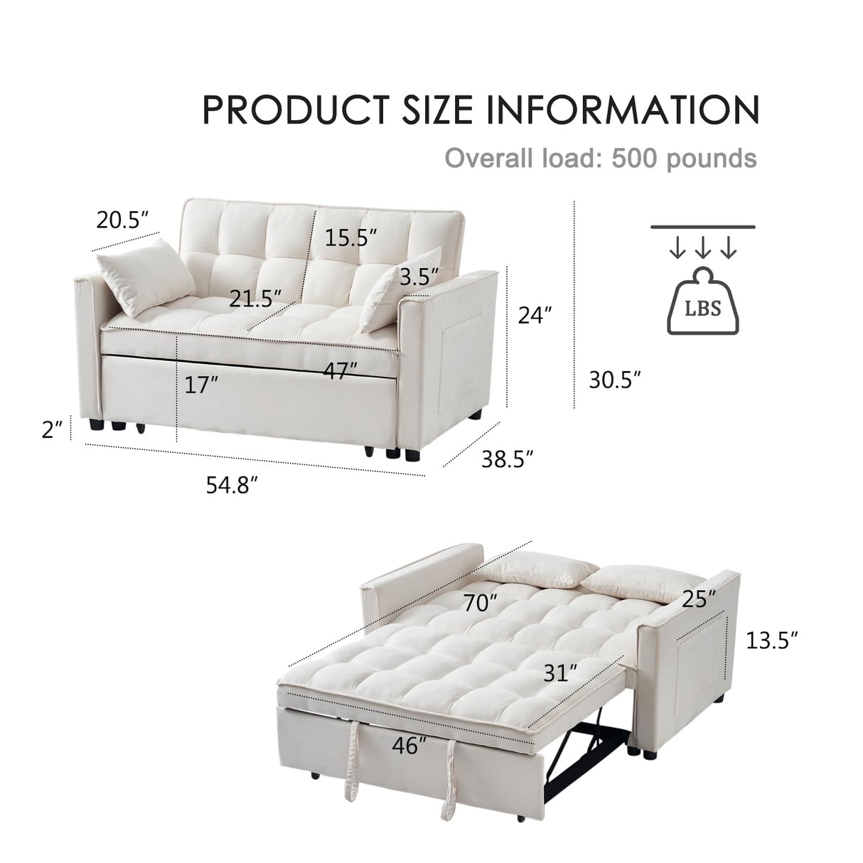 FENFSHE Futon Sofa Bed, Modern Velvet 3 in 1 Convertible Sleeper Sofa Couch Bed, Pullout Couch Bed with Adjustable Backrest, Storage Pockets and Toss Pillows for Living Room, Bedroom (Beige) FENFSHE