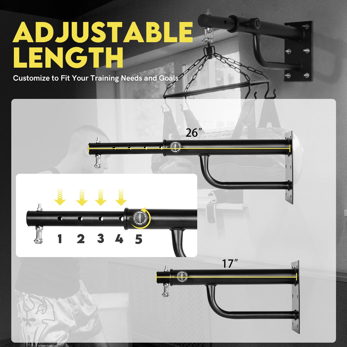 BreeRainz Adjustable Wall Mount Heavy Bag Hanger, Heavy Punching Bag Wall Stand, Boxing Bag Bracket for Home Gym Indoor Outdoor BreeRainz