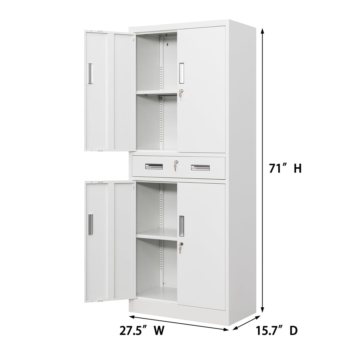 CJF Metal Storage Cabinets with Drawer and Adjustable Shelves, Locking Storage Cabinet for Pantry Kitchen Home Office Garage Living Dining Room (White) CJF