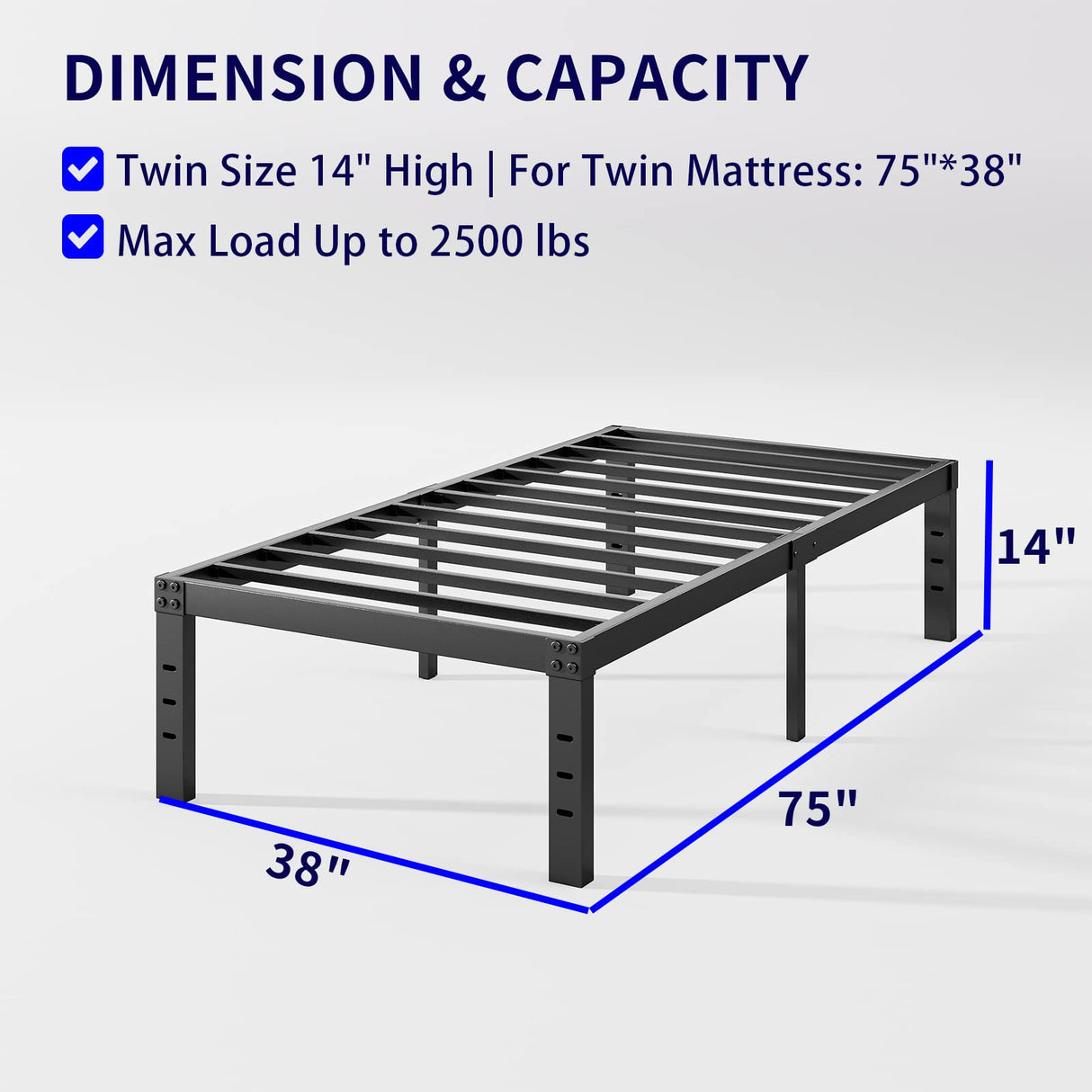 Neslime 14 Inch Twin Bed Frame No Box Spring Needed, Metal Platform Twin Size Bed Frame, Heavy Duty, Easy Assembly and Noise Free, Black Neslime