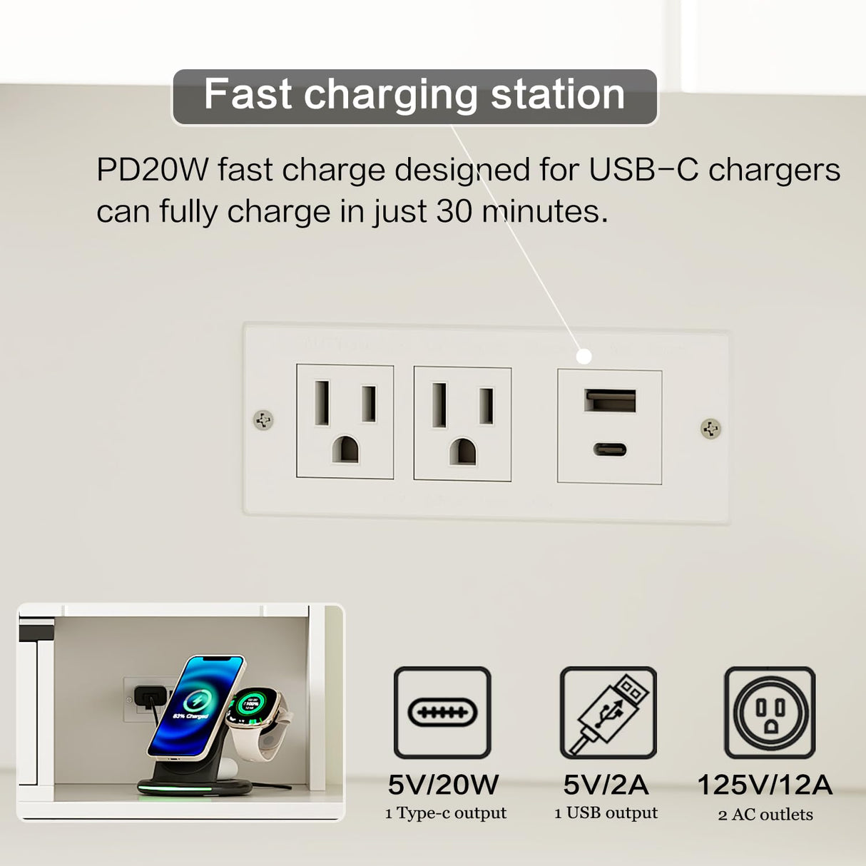 Ieejdn Farmhouse Makeup Vanity Desk with Mirror and Lights,Glass Top Vanity Desk with Power Outlet,Makeup Vanity with 2 Drawers & Storage Shelves,Rustic Vanity,Antique White+Black Ieejdn