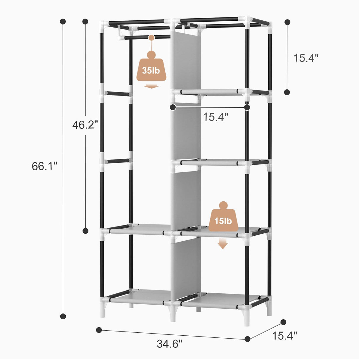 ROJASOP Portable Closet Wardrobe Closet for Hanging Clothes with 6 Storage Shelves, 1 Hanging Rod and 4 Pockets, Clothes Organizer and Storage Wardrobe Free Standing Closet for Bedroom, White ROJASOP