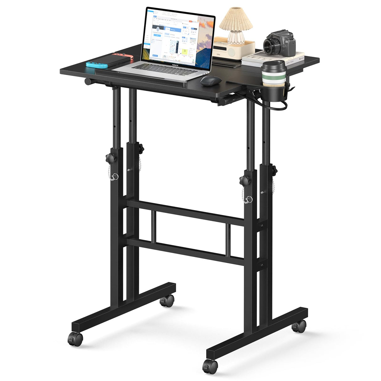 Enayplon Small Standing Desk with Wheels, Mobile Stand Up Desk, Portable Standing Table on Wheels for Walking Pad, Rolling Computer Desk Adjustable Height, Tall Table Enayplon