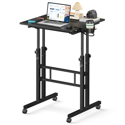 Enayplon Small Standing Desk with Wheels, Mobile Stand Up Desk, Portable Standing Table on Wheels for Walking Pad, Rolling Computer Desk Adjustable Height, Tall Table