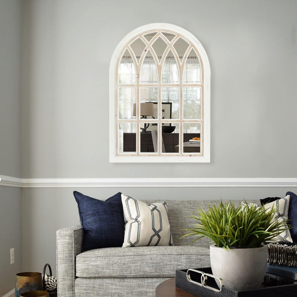 FLORA Farmhouse Window Pane Mirror, Large Decorative White Wall Mirror for Living Room Kitchen Entryway, 24 L x 34 FLORA