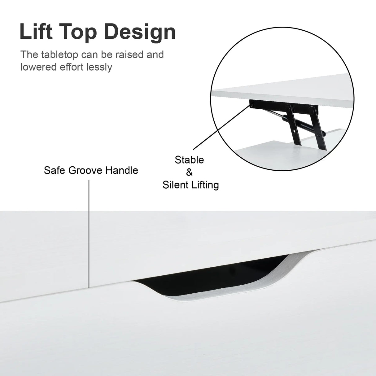 SANODESK 39" Wood Lift Top Coffee Table with Hidden Compartment and Storage Shelf for Living Room, Reception Room, White SANODESK