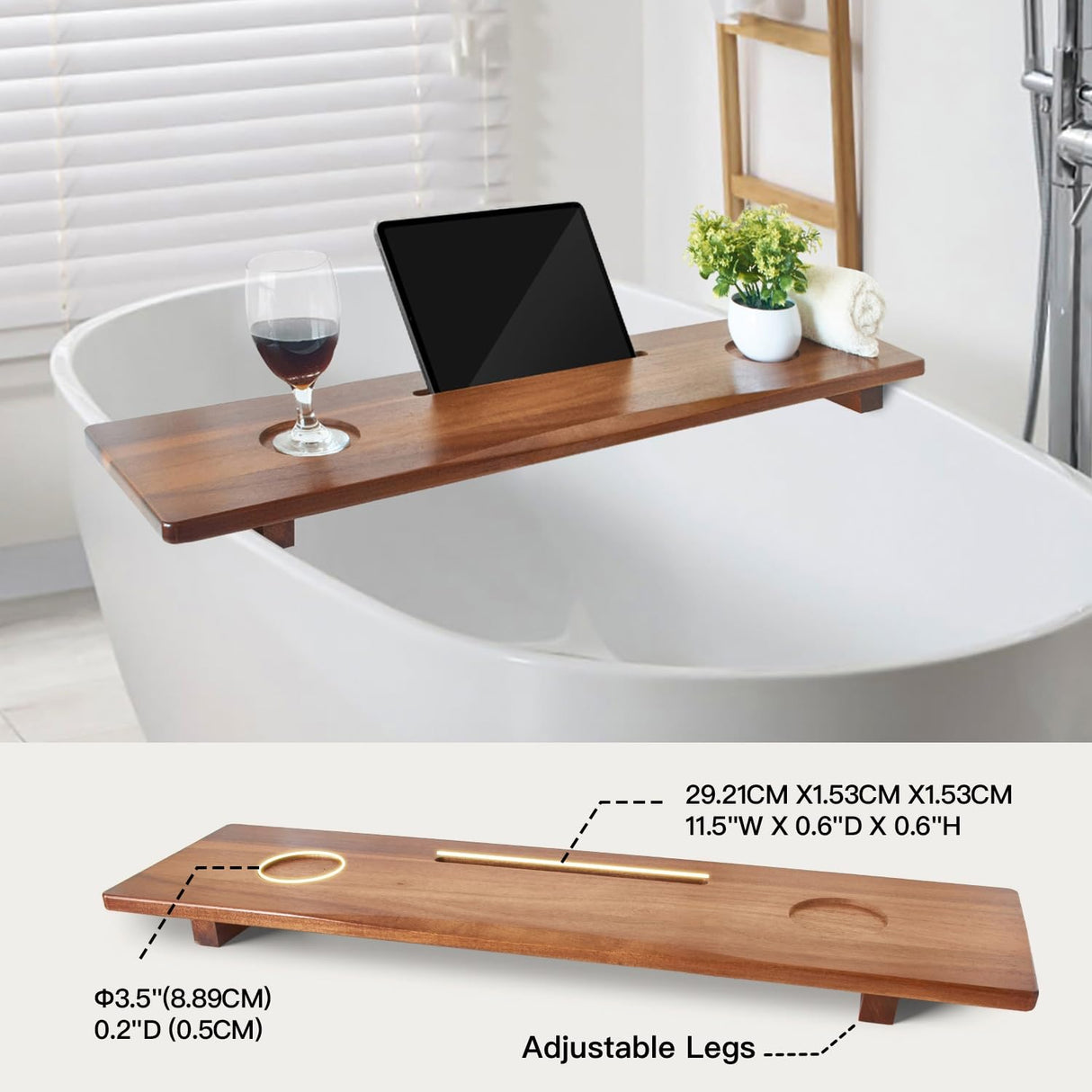 DAOYOUSKY Luxe Premium Acacia Wood Bathtub Tray Caddy with Adjustable Legs, 35x9 Inch Large Wooden Bath Tub Board, Anti-Tipping Bath Shelf Over Tub, Bathtub Accessories DAOYOUSKY