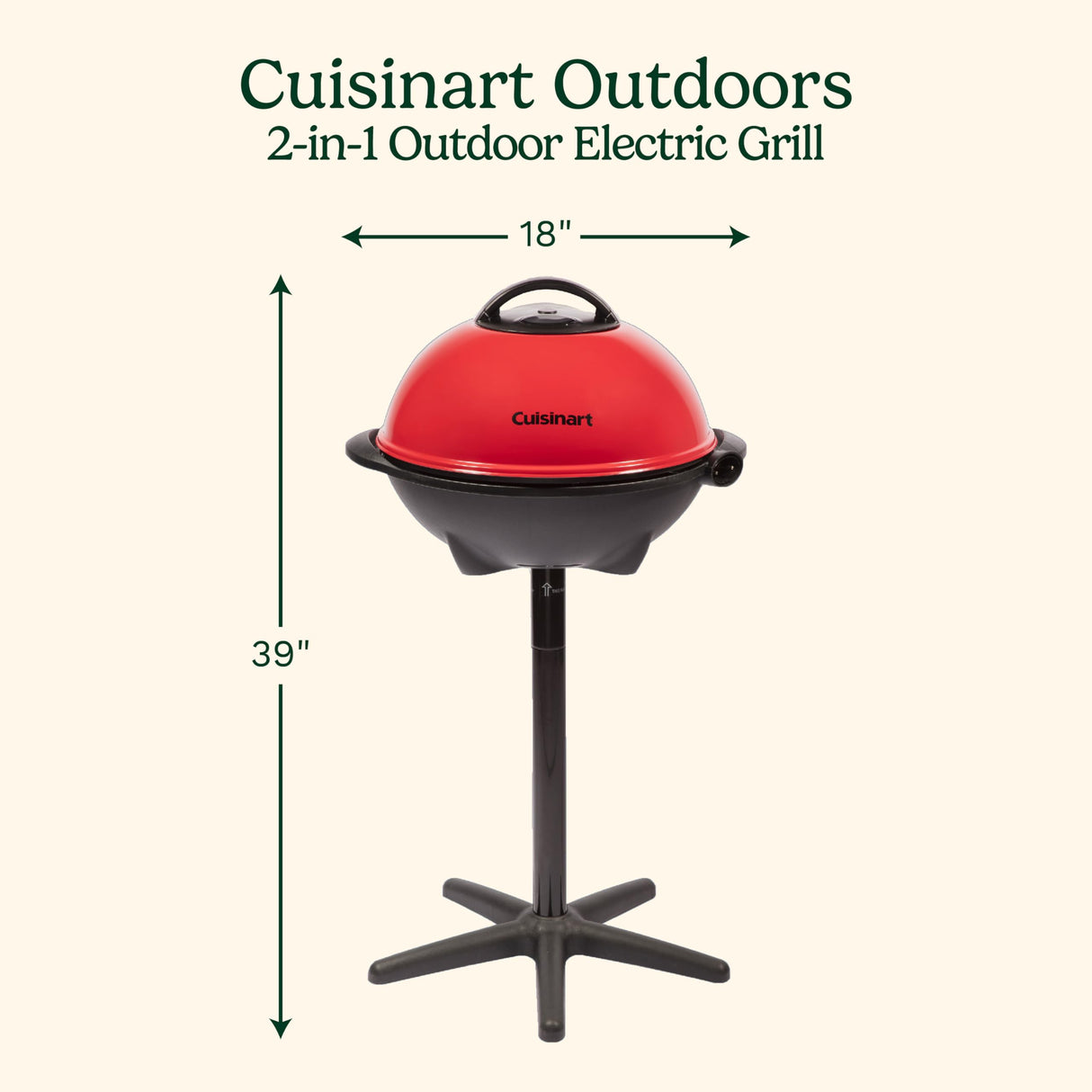 Cuisinart Indoor/Outdoor Electric Grill, 2-in-1 Portable BBQ with Non-Stick Cooking Surface, Adjustable Heat, Stand/Tabletop Options for Cookouts, Barbecues and Small Spaces, No Tools Required Cuisinart
