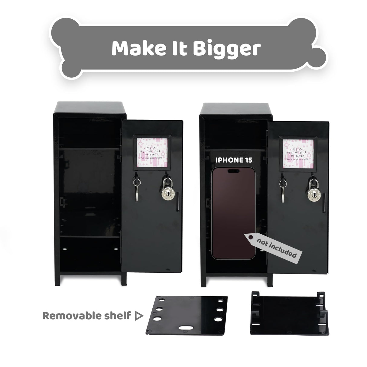 YOBRO Mini Iron Lockers, Functional Safe Box Locker with Lock and Megnets, Miniature Storage Locker for Desk Bedroom Home Office School, Metal Little Locker Gift for Kids, Black YOBRO