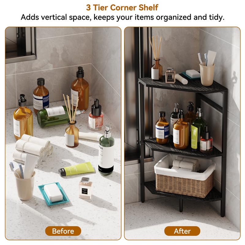 Under Pedestal Sink Shelf, 2 Pack Under Sink Organizers and Storage, 3-Tier Pedestal Under Sink Storage Bathroom Vanity, Corner Shelf Stand for Bathroom, Kitchen, Living Room, Black CADUKE