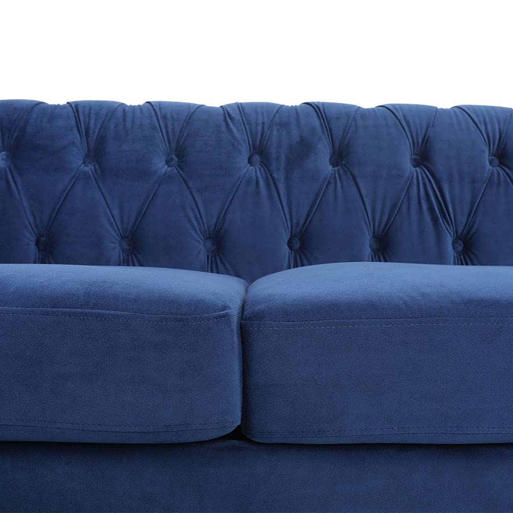LEVNARY Three-Seat Velvet Sofa, Large Sofa Classic Tufted Chesterfield Settee Modern 3 Seater Couch Furniture Tufted Back for Living Room, Blue LEVNARY