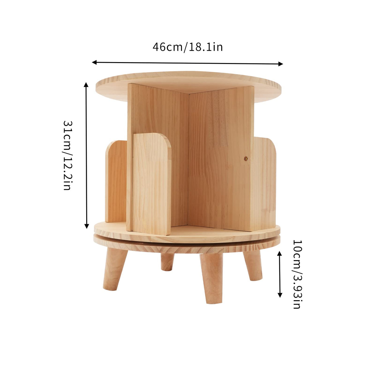 GNJINX 360° Rotating Solid Wood Bookshelf - 1 Tier Floor Standing Bookcase for Kids & Adults GNJINX