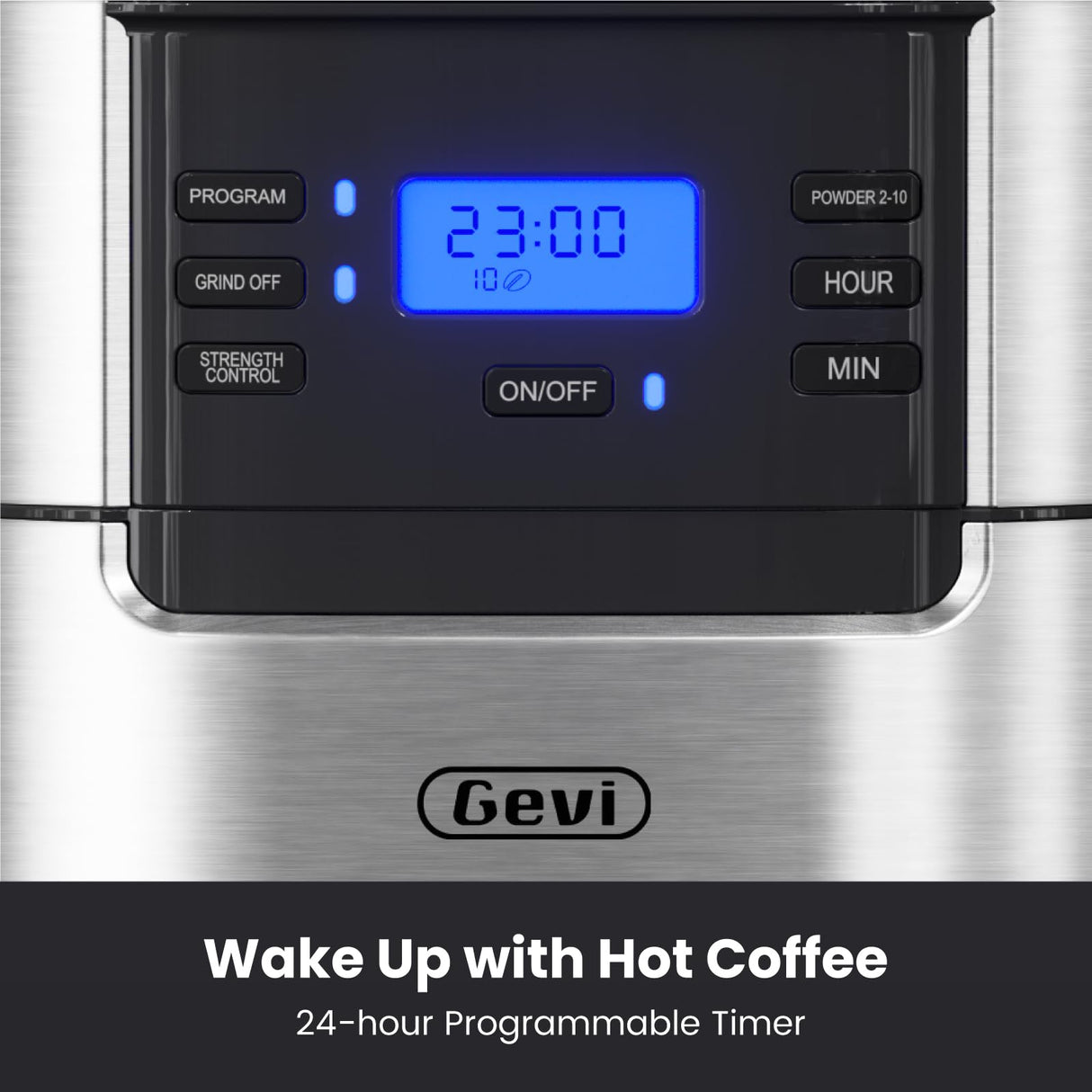 Gevi 10-Cup Drip Coffee Maker with Built-in Grinder, Programmable Brew Coffee Machine with Timer, Reusable Filter, 1.5L Water Tank, Coffee Pot, Warming Plate Burr Grinder Combo Gevi