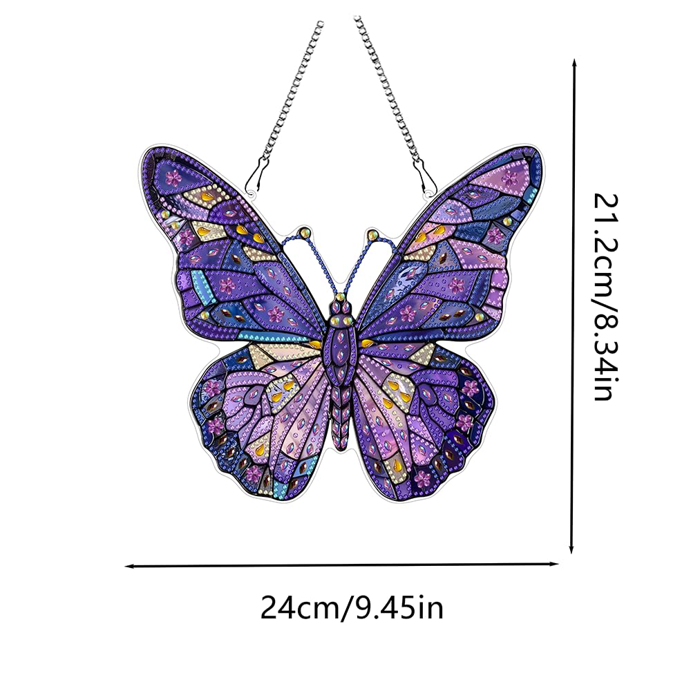 hyzsj DIY Hanging Diamond Art Pendant Painting Kit Purple Butterfly, Special Crystal Gem Craft Painting Kit Ornament hyzsj