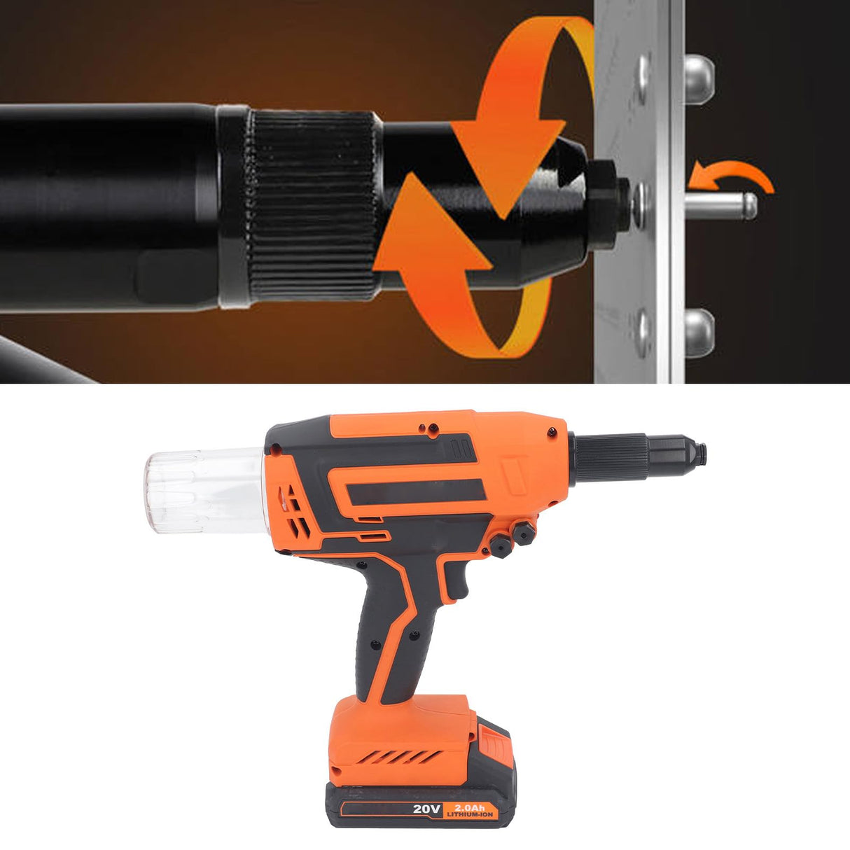 Rivet Nut Set, 30KN Force Electric Rivet Nut Set 20V 28mm Stroke for Woodworking Applications (US Plug 100‑240V) Yunseity