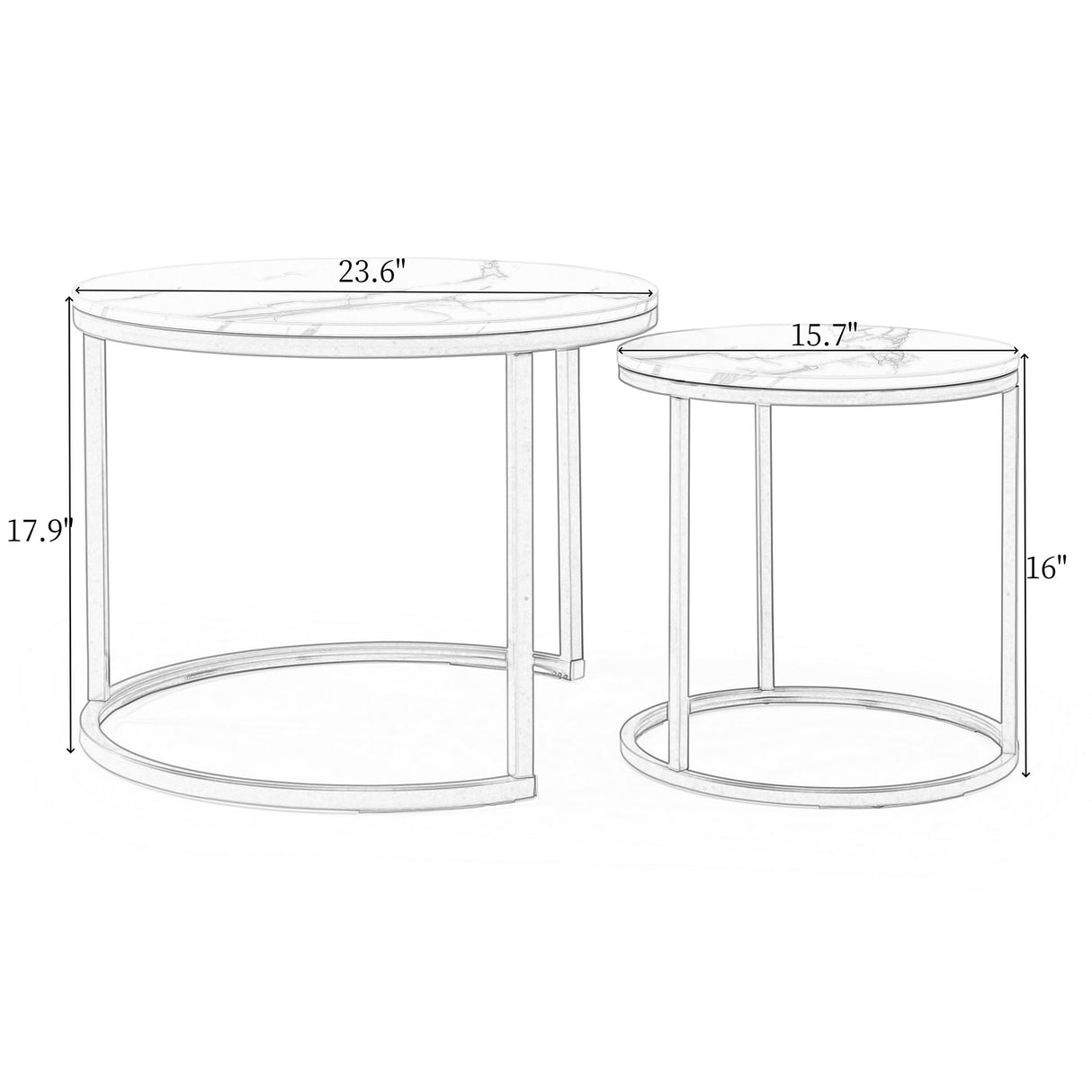 Faux Marble Top Nesting Coffee Tables End Table, Sofa Side Table Set of 2 for Living Room Bedroom Balcony, Stacking Coffee Table with Golden Frame Sirearx