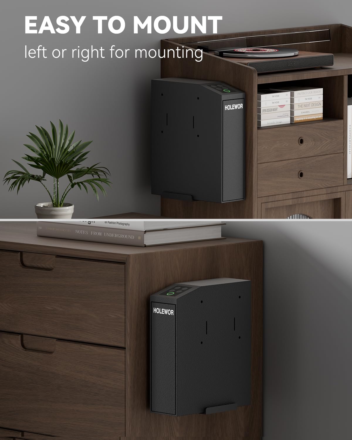 Gun Safe Biometric Pistol Safe Bedside Handgun Case, Slider Fingerprint 3 Ways Quick Access Mounted Gun Lock Box for Nightstand, Bed, Desk, Wall, Dresser HOLEWOR