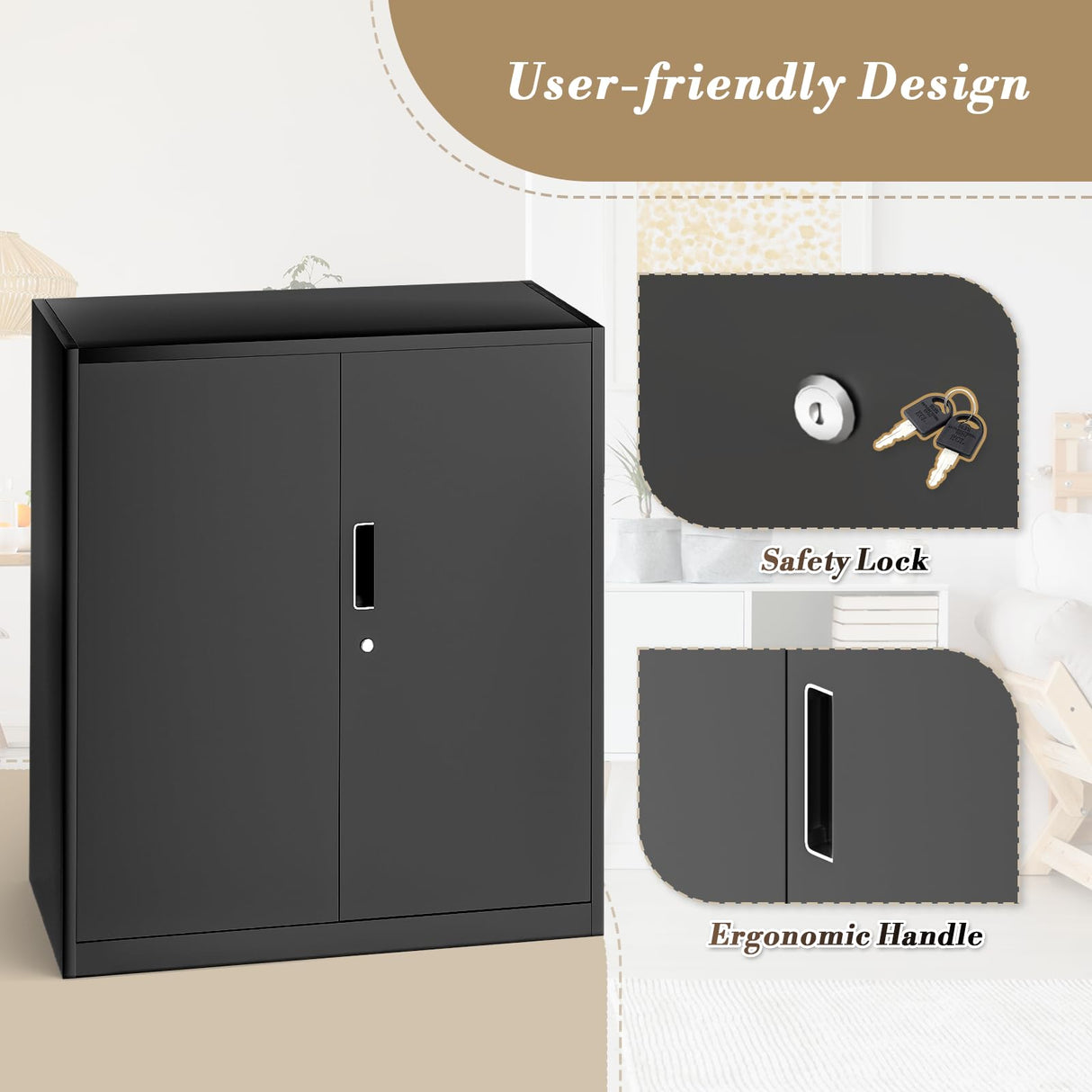 Athena Collection Metal Storage Cabinet with Doors and Shelves, 36" Garage Storage Cabinet with Lock for File, Home, Office, School, Garage, Black Athena Collection