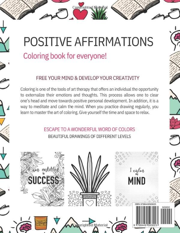 Art Therapy - Positive Affirmations and Motivational Quotes Coloring Book for Everyone: 40 beautiful and unique coloring quotes and drawings of ... and relieve depression, anxiety and stress. WoodArtSupply