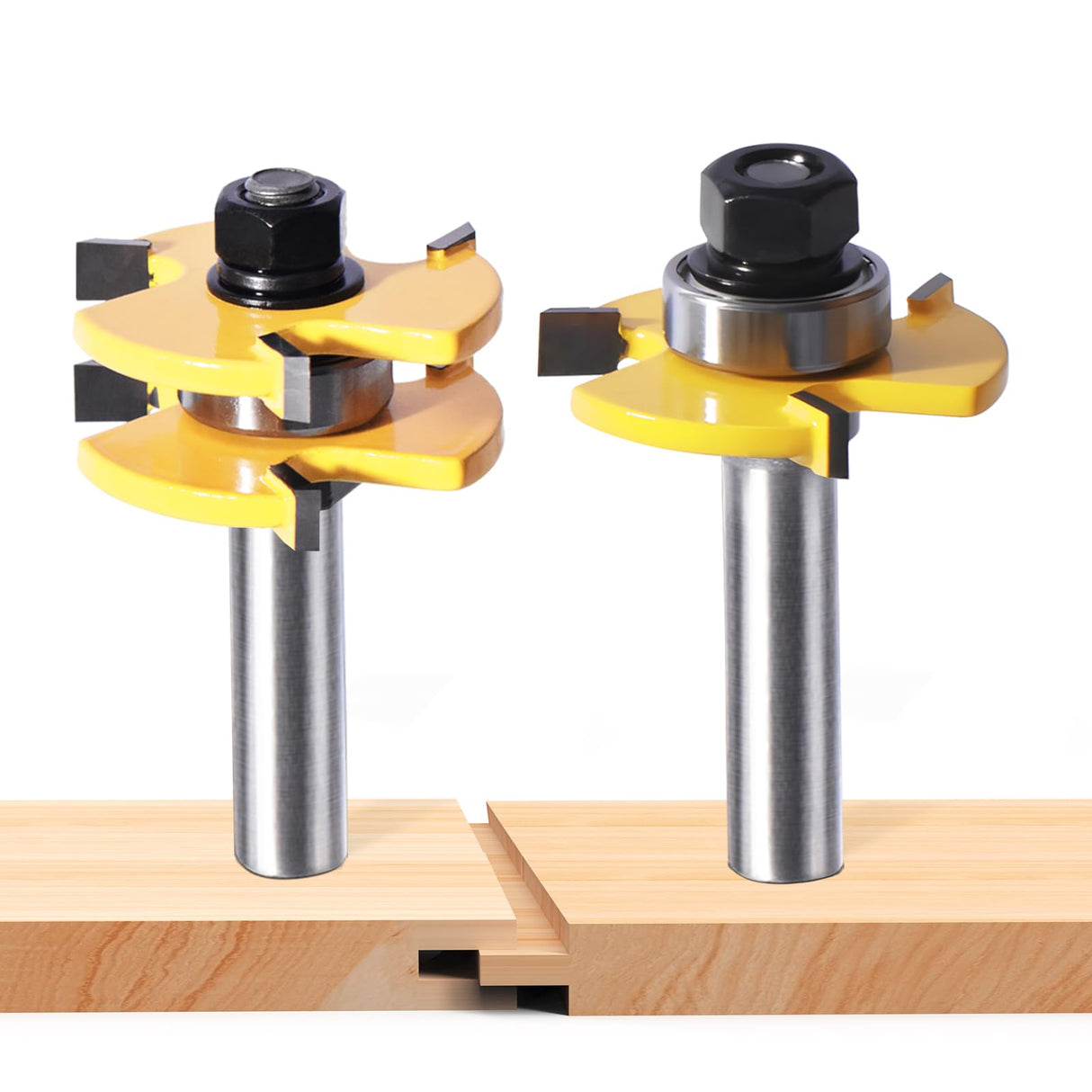 2 PCS Tongue and Groove Router bit Set,Router bits 1/2 Shank,Tongue and Groove Router bit,Router bits for Woodworking,Mortise and Tenon Tools,3-Tooth Adjustable T-Shaped Wood Router bit yqlbgprj