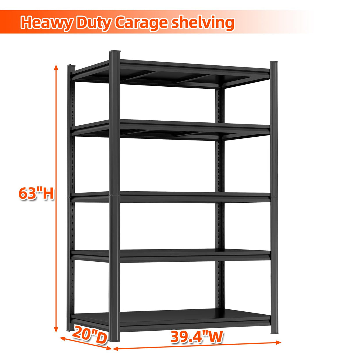 Bezuny 5-Tier Shelving Unit, Industrial Metal Heavy Duty Garage Shelving, 2500 LBS Metal Storage Shelf, Adjustable Steel Shelves for Garage, Pantry Closet, Warehouse, Basement, Workshop, Black Bezuny