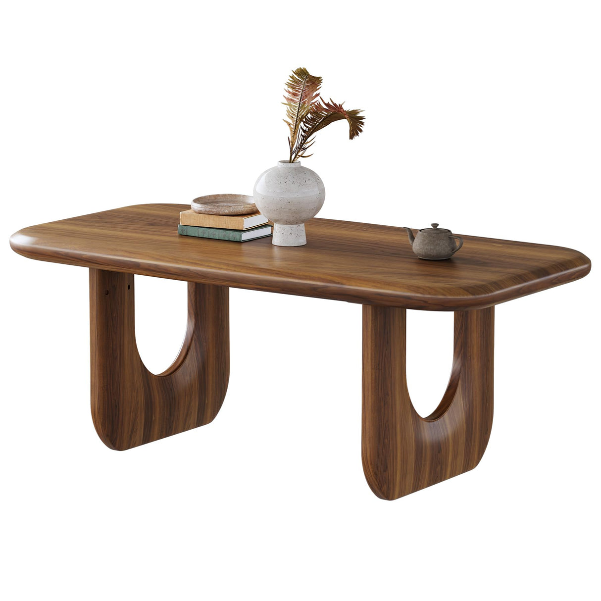 LITTLE TREE Farmhouse Coffee Table, 47 Inches Wooden Rectangular Center Tables with Rounded Corners, Modern Coffee Tables Low Cocktail Tea Furniture for Living Room (Rustic Brown) LITTLE TREE