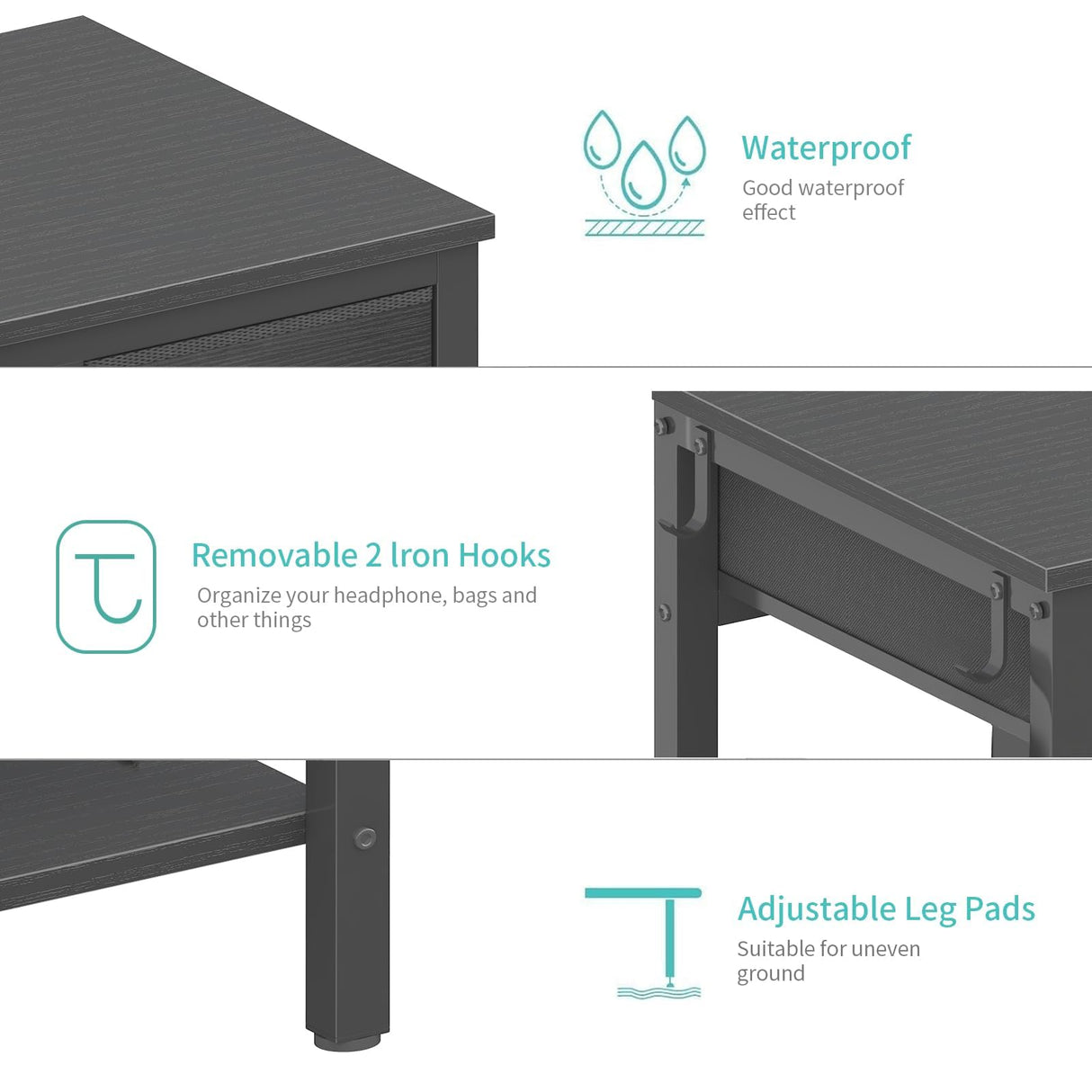 Lufeiya Desk with Keyboard Tray Slide Out, 47 Inch Home Office Computer Desks with Fabric Drawers & Storage Shelves, Modern Simple Study Writing Gaming Table for Bedroom, Black Lufeiya